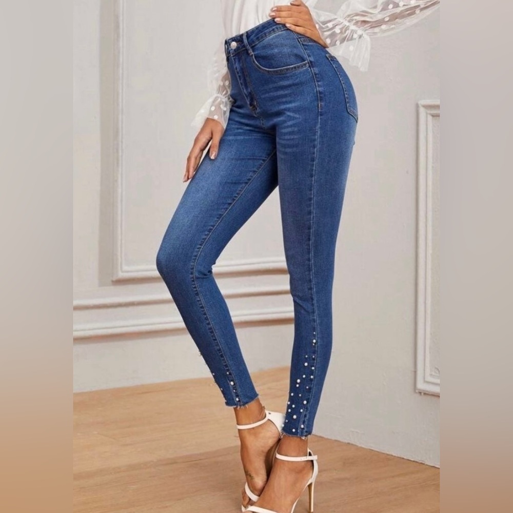 Pearl Embellished Jeans Skinny Jeans
